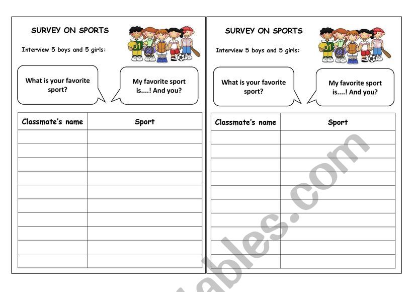 Survey in sports worksheet