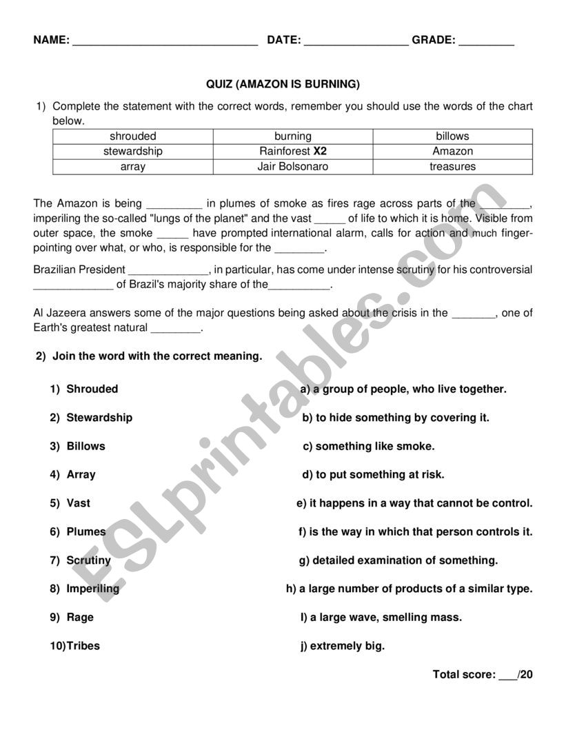 Amazonia quiz  worksheet