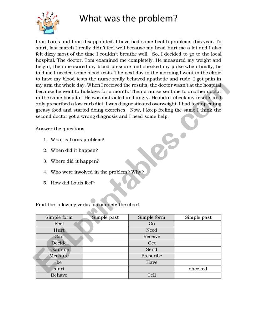 past emergencies  worksheet