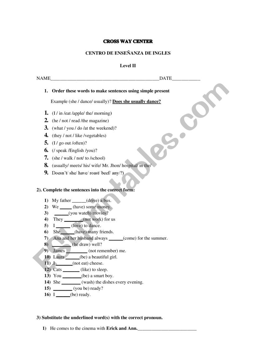 simple present worksheet