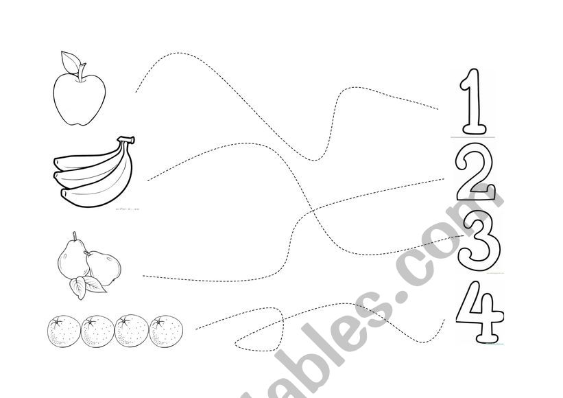 Matching fruits and numbers worksheet