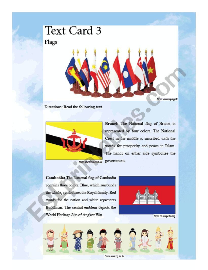 Asean Countries Text Card 3 worksheet