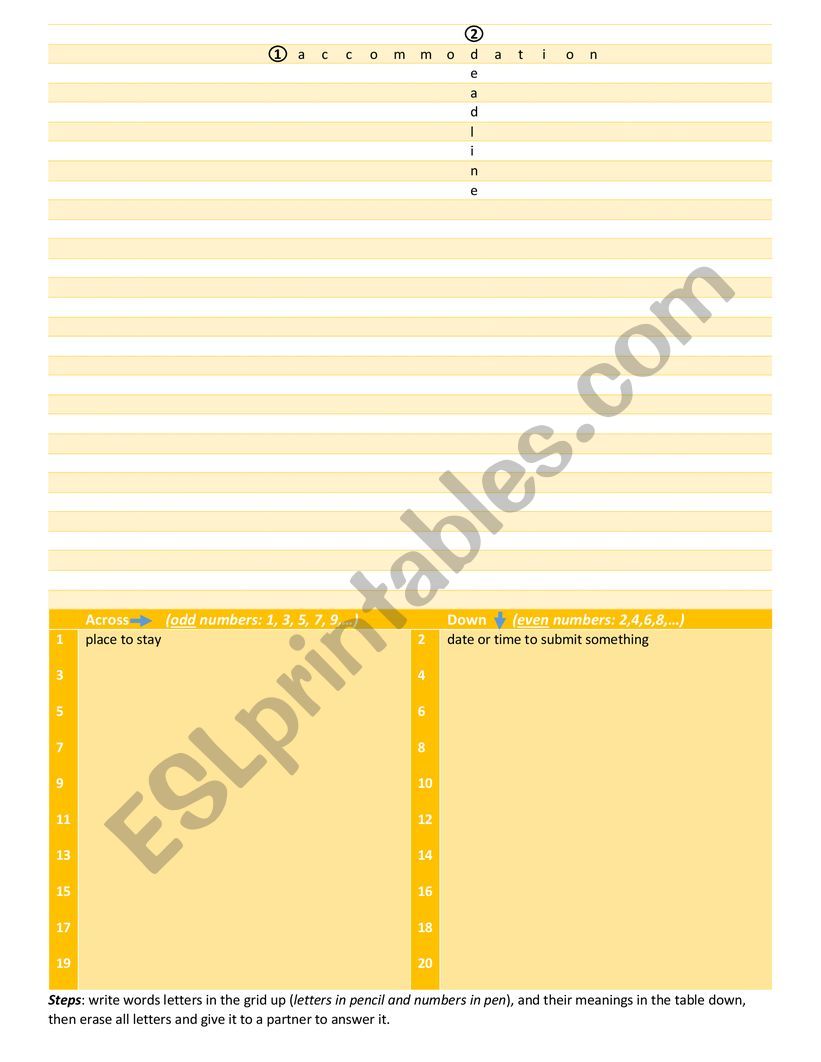 CrossWord Building Game worksheet