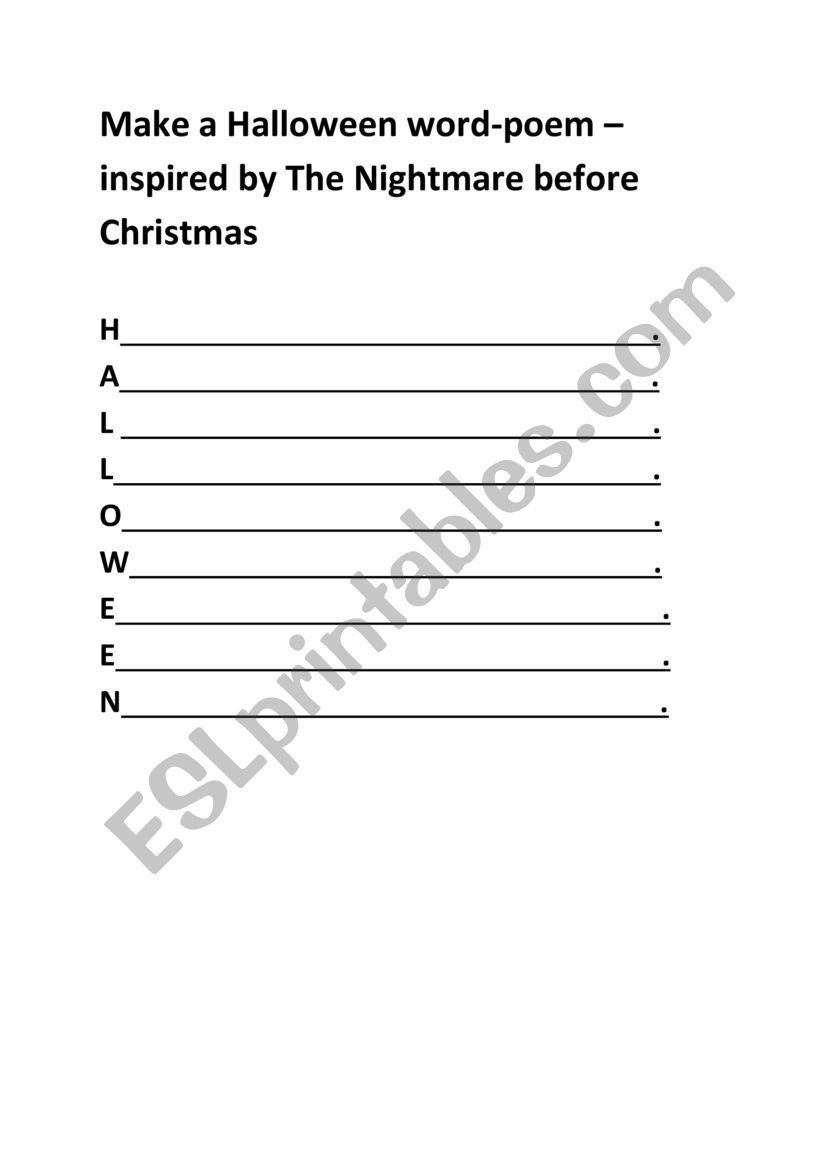 Word-poem - The Nightmare before Christmas