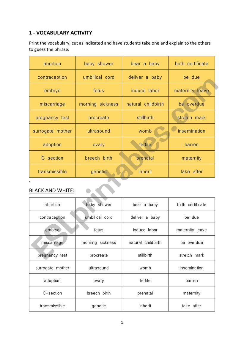 Pregnancy, babies, birth - (medical) vocabulary and exercise