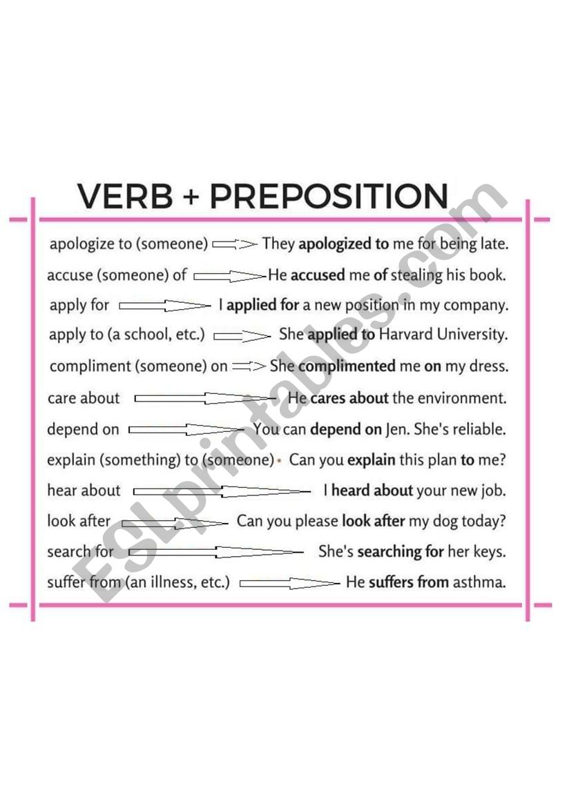 verb+preposition worksheet