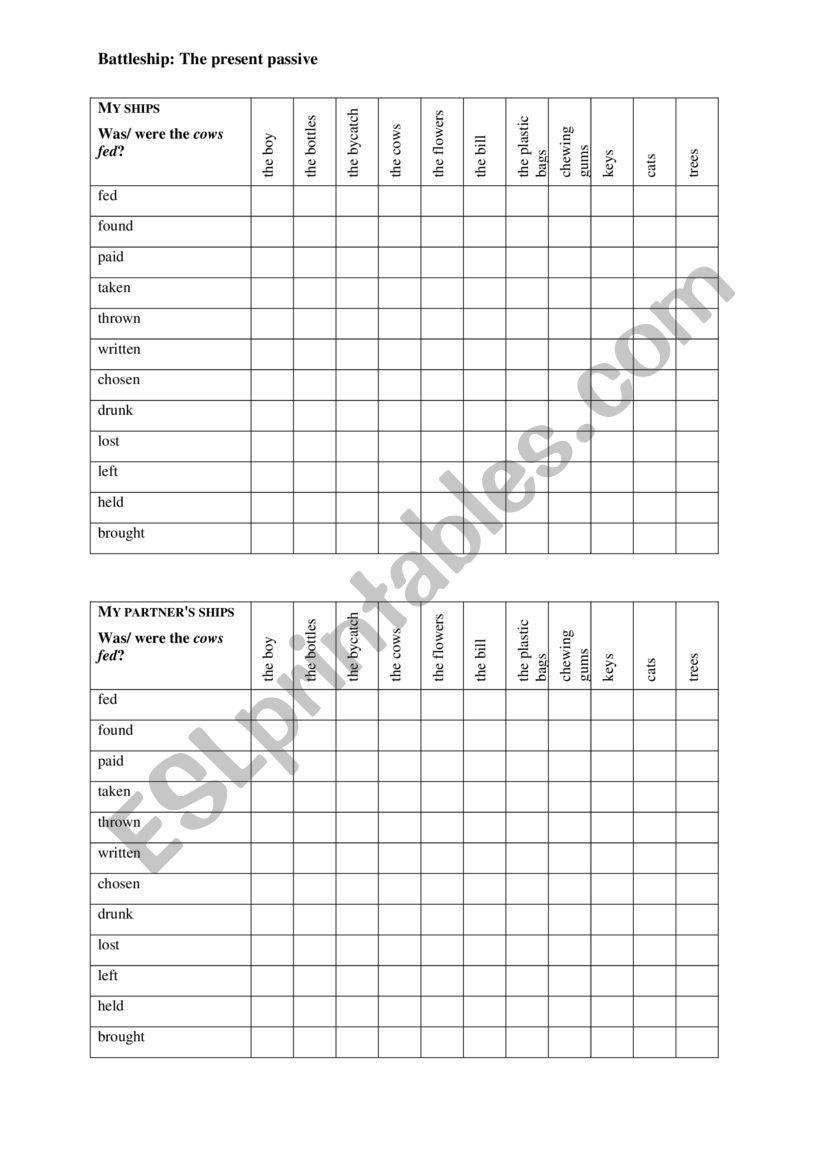 Present Passive Battleship Game