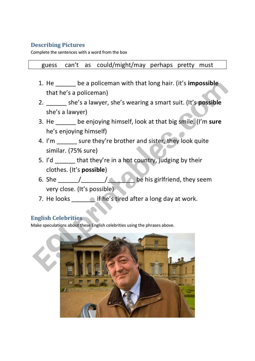 Describing pictures worksheet