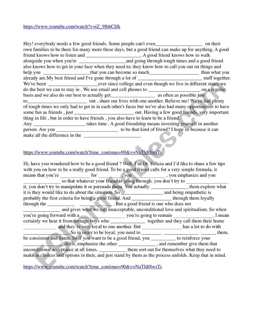 listening friendship  worksheet