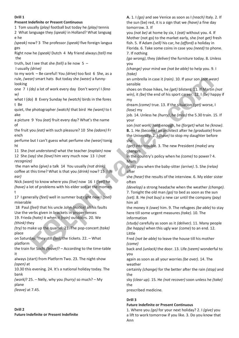 Tenses practice worksheet
