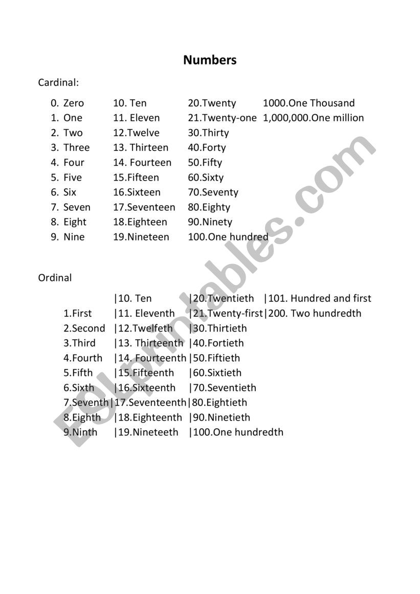 Numbers - 1 - 100 worksheet