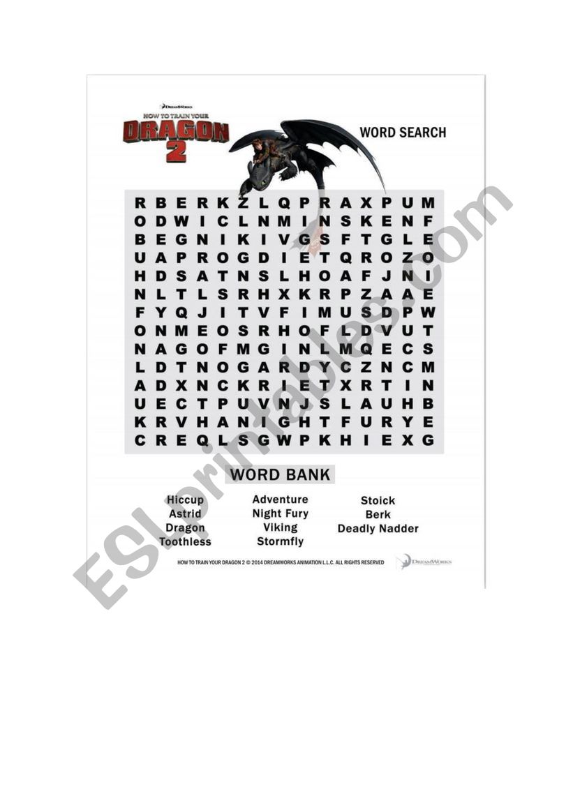 How to train your dragon 2 word search