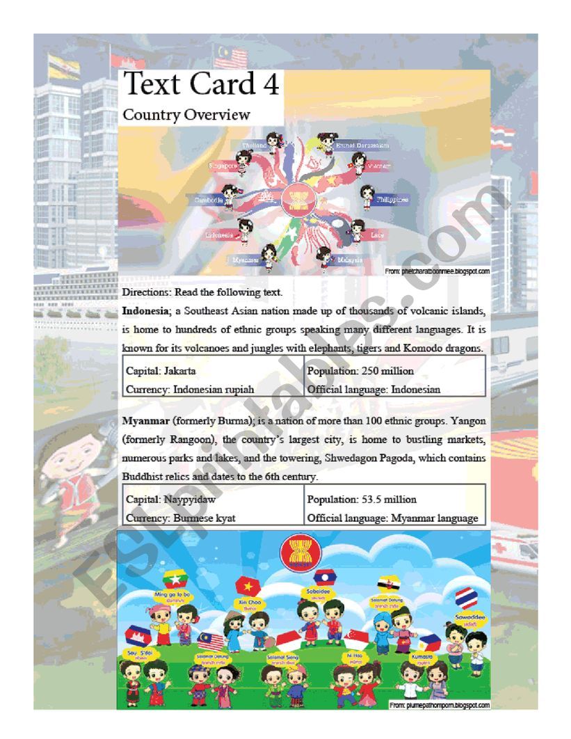Asean Countries Text Card 4 worksheet