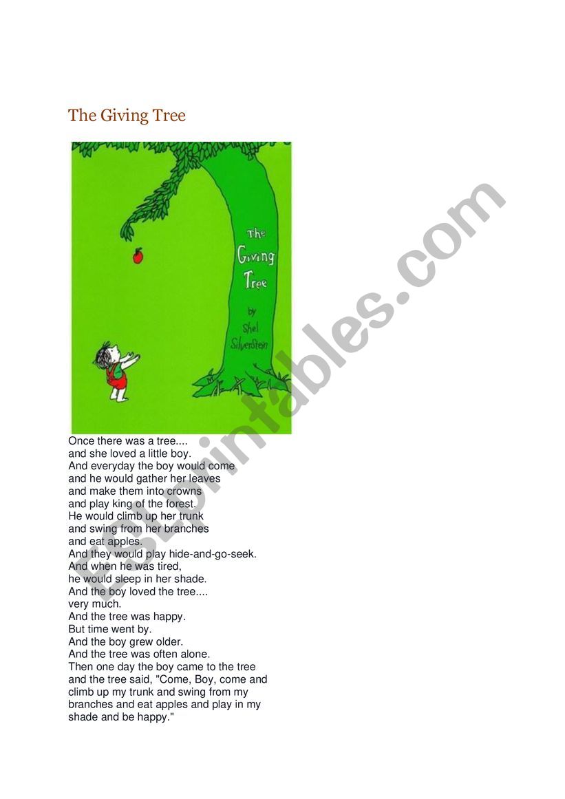 the giving tree worksheet
