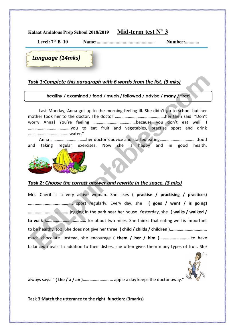 Mid term test 3 7th worksheet