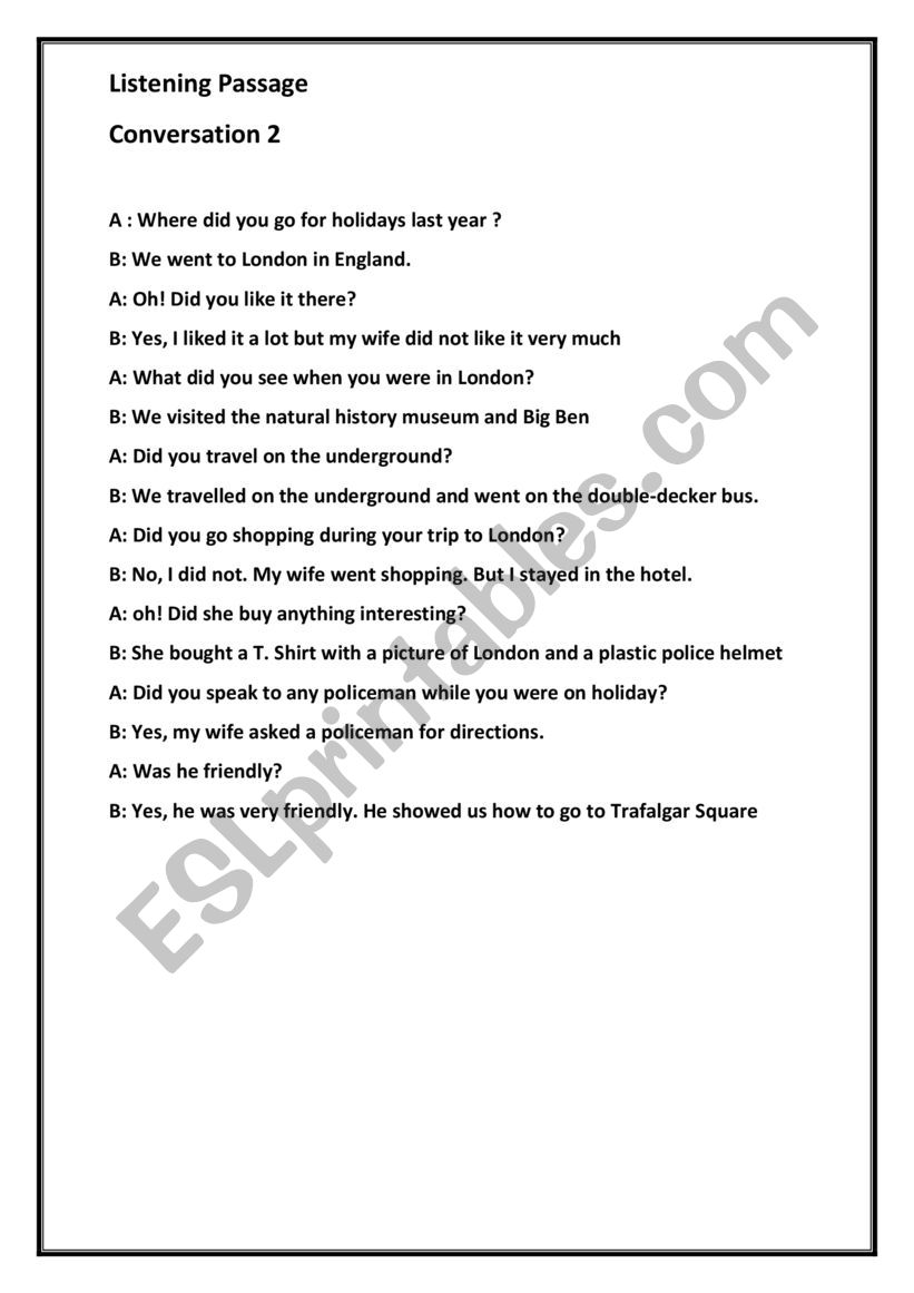 Listening Comprehension Mid term Test 1 8th grade