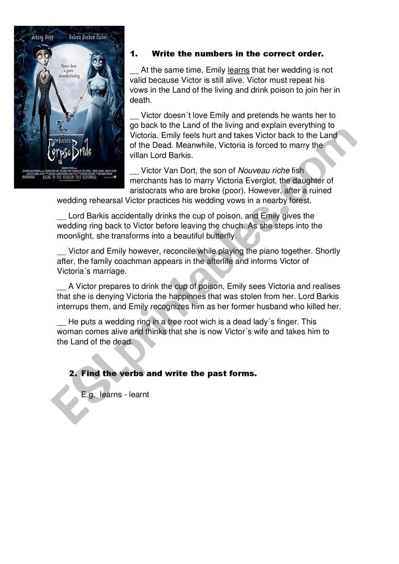 corpse bride summary worksheet