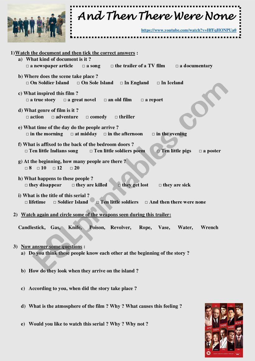 And then there were none worksheet