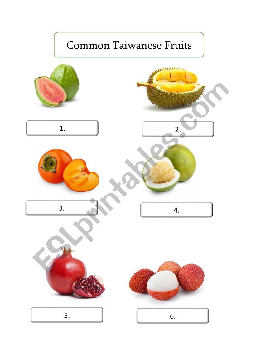 Common Taiwanese fruits worksheet