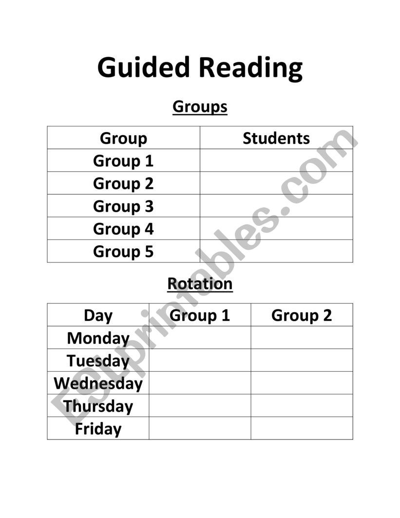 Guided Reading Rotations worksheet