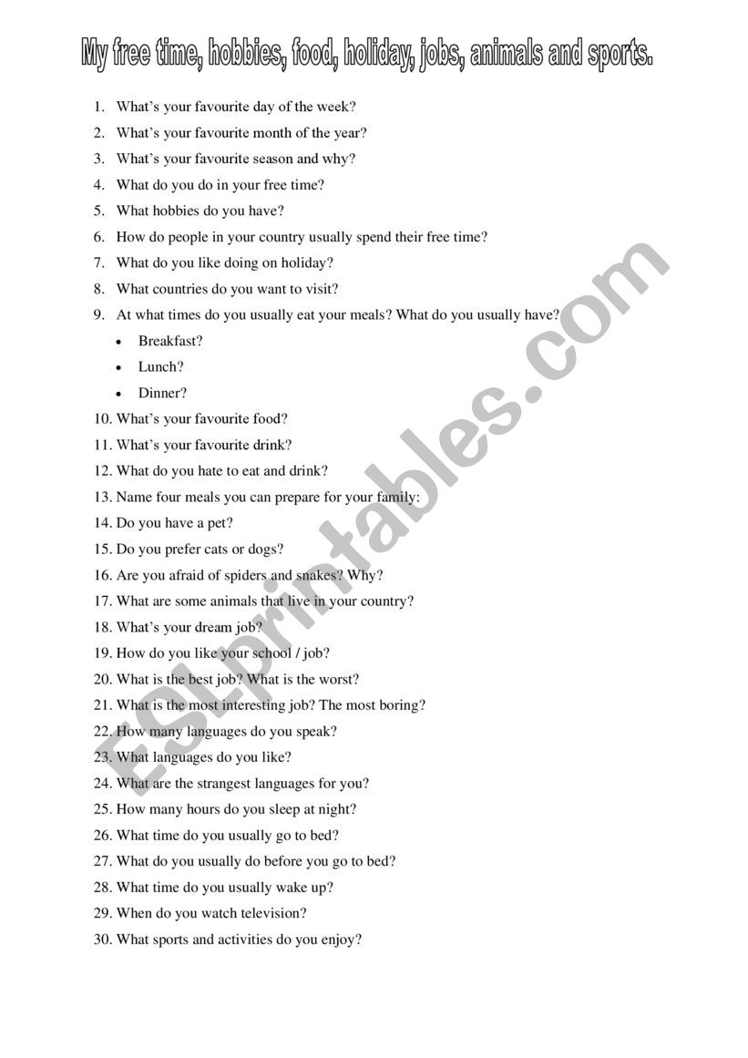 Elementary questions worksheet