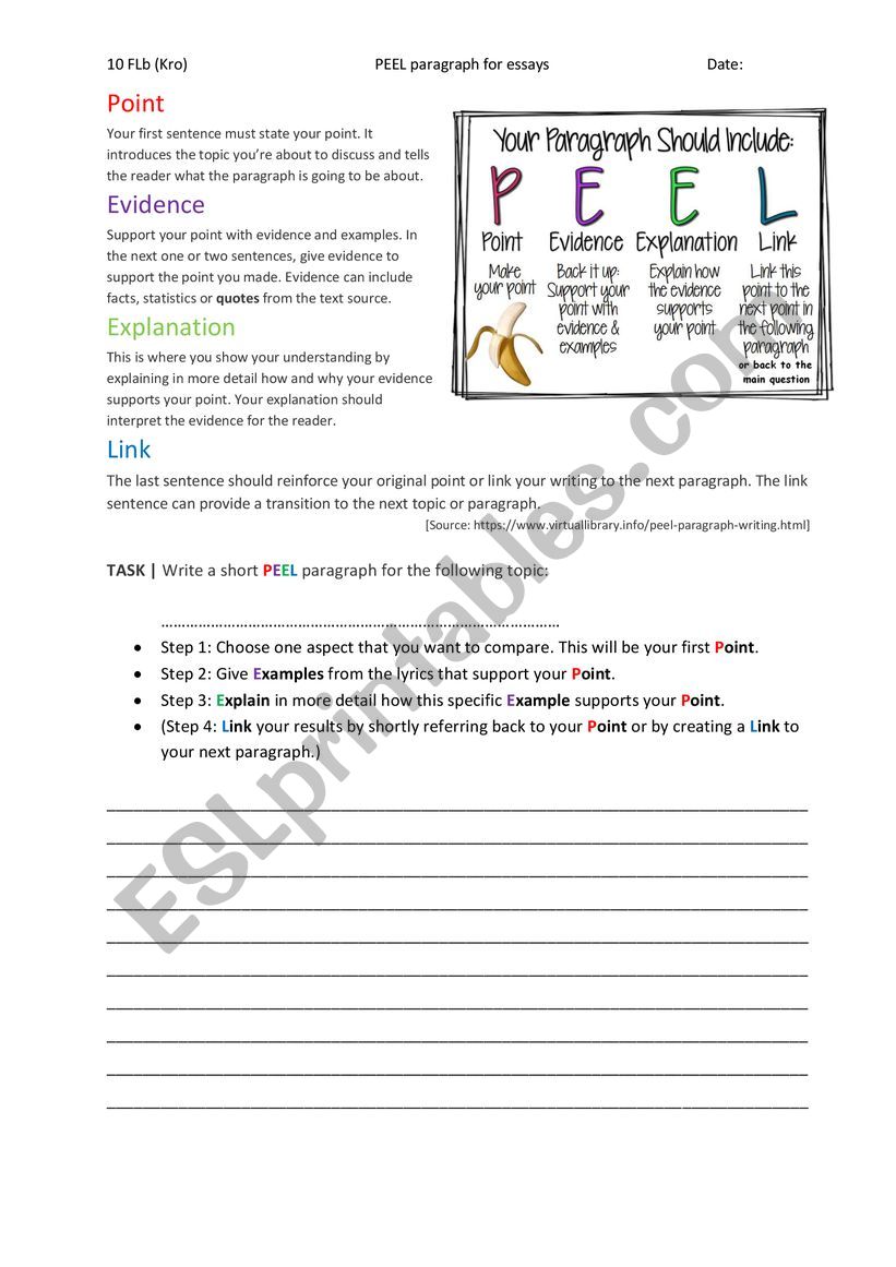 PEEL paragraphs worksheet