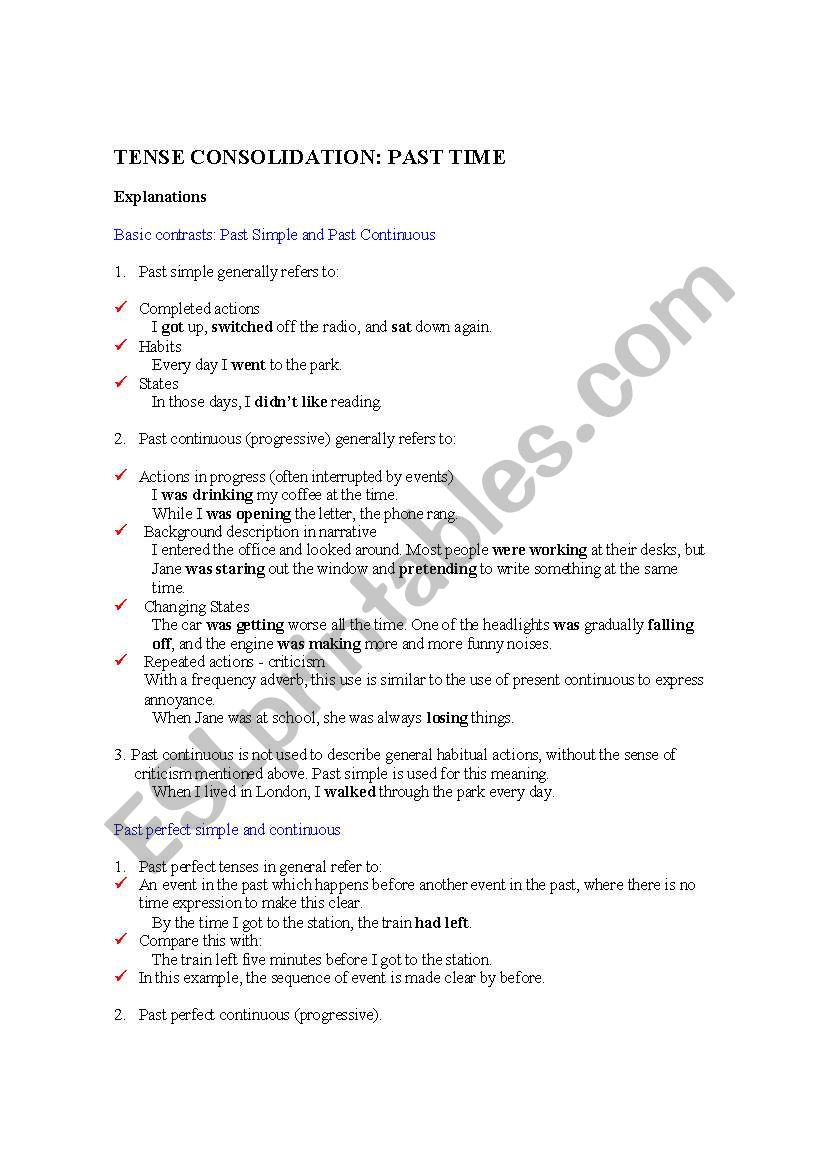 PAST TENSE CONSOLIDATION worksheet