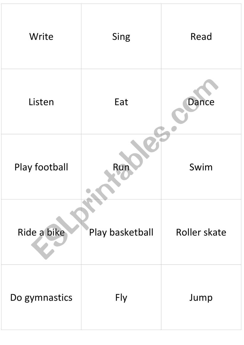 Actions miming game worksheet