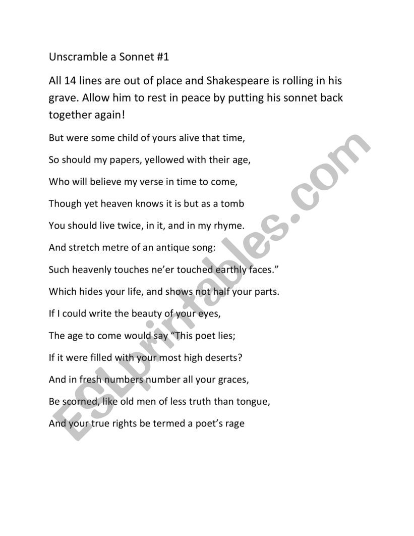 Shakespearean Sonnet worksheet