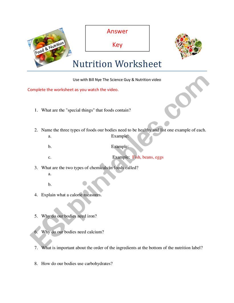 Bill Nye Worksheet - NUTRITION EPISODE - ESL worksheet by al.neufeld With Bill Nye Plants Worksheet