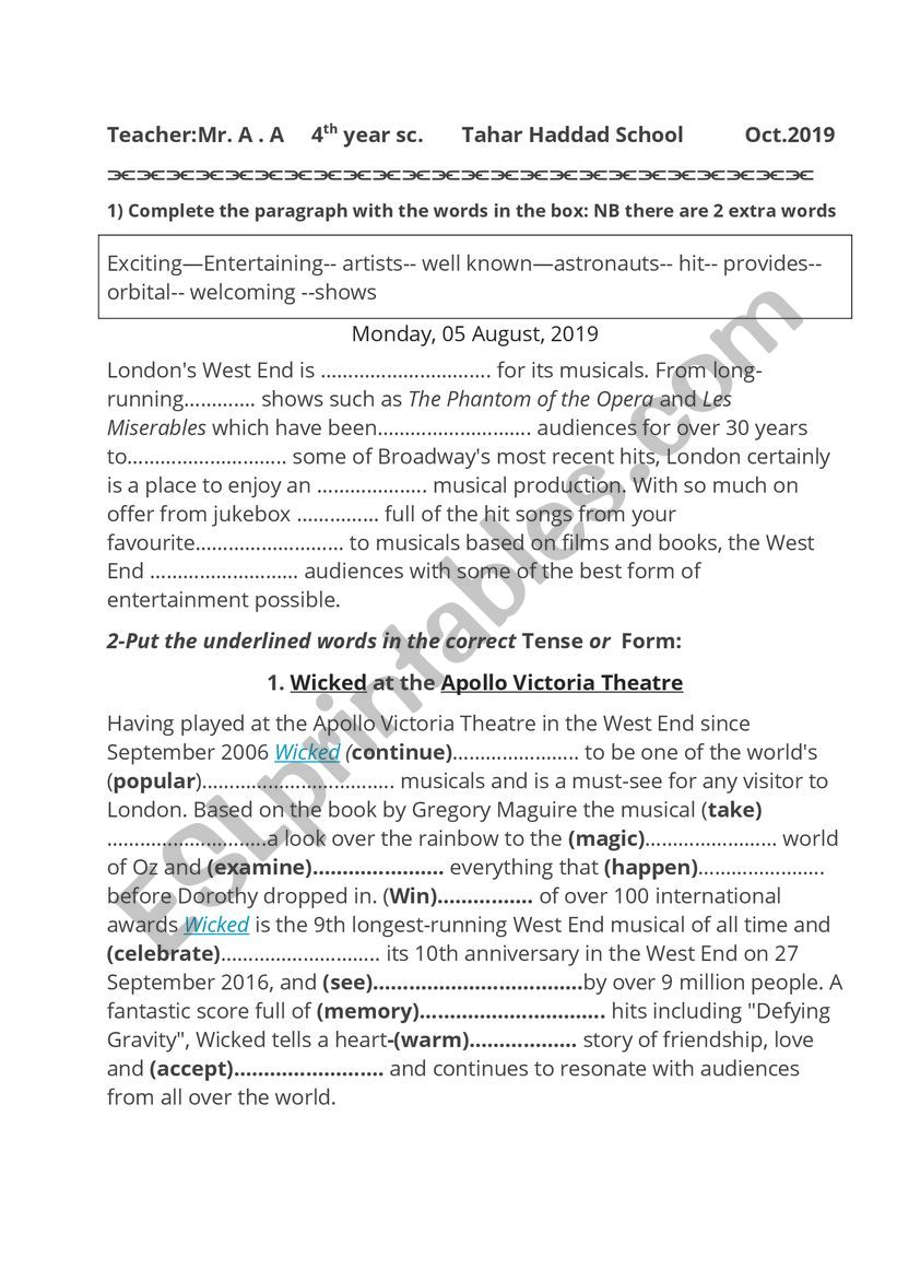 art shows bac worksheet