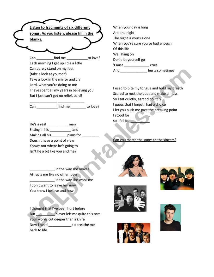 Undefinite pronouns songs worksheet Undefinite pronouns songs worksheet