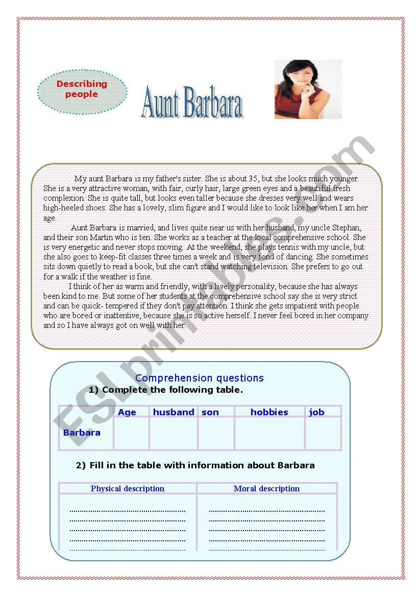 Aunt Barbara worksheet