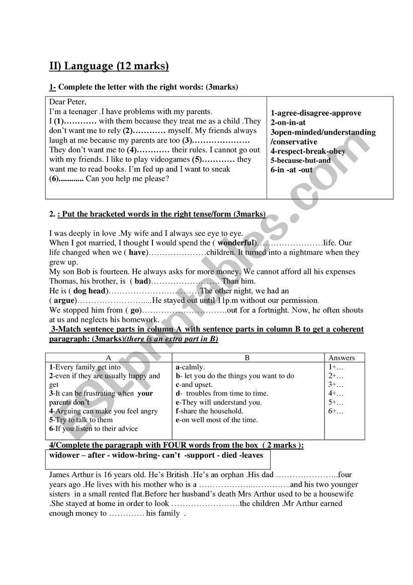 mid term test n1  9TH LANGUAGE PART