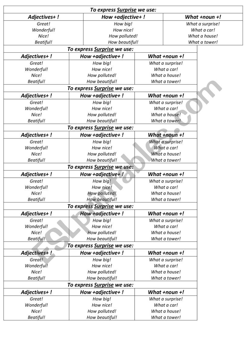 How To Express Surprise  worksheet