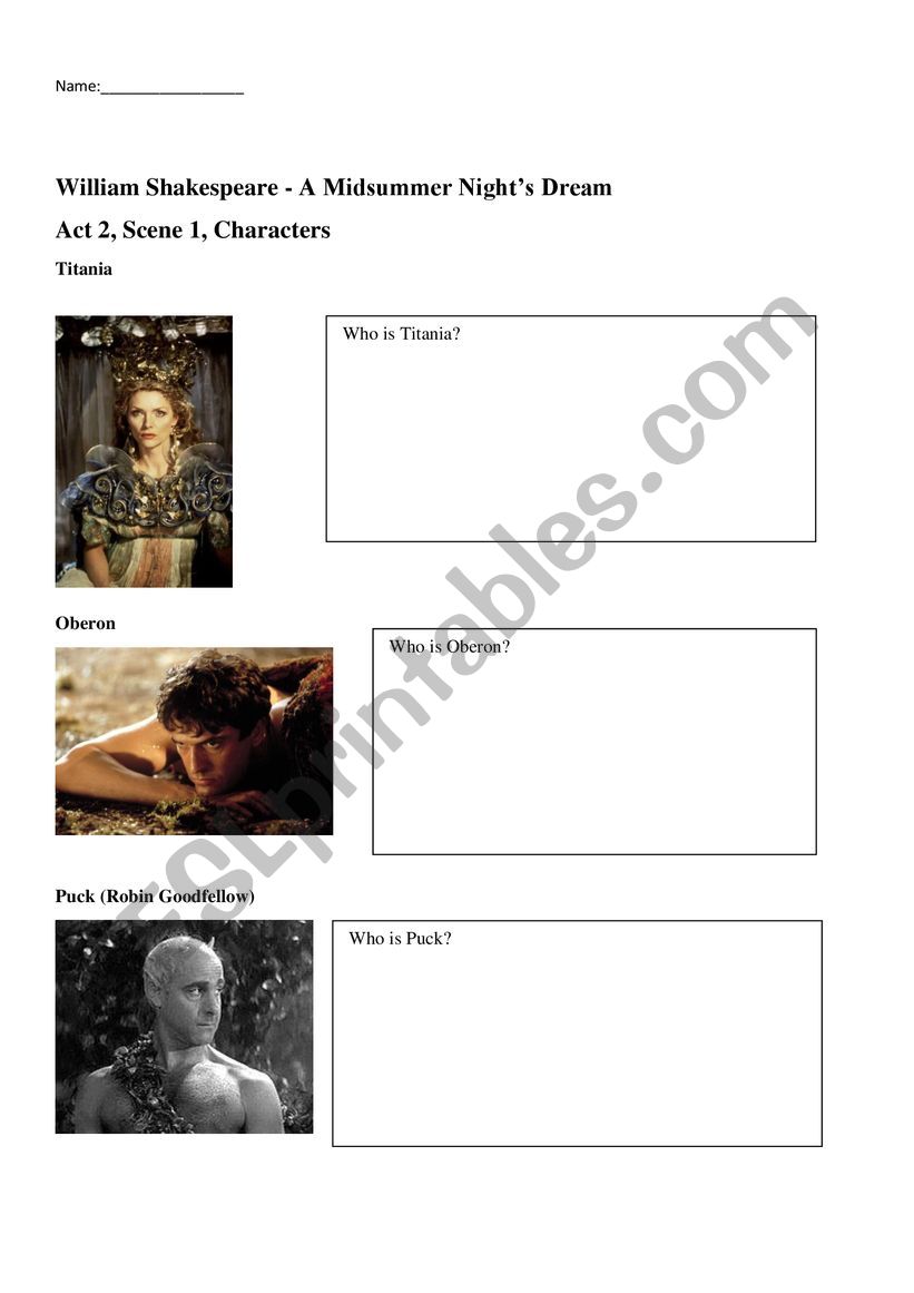 A midsummer nights dream  worksheet