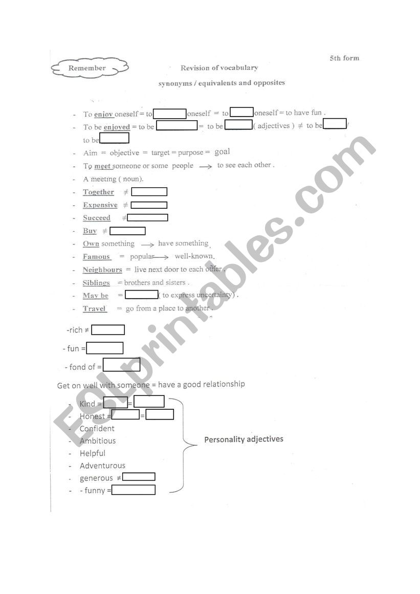 REISION OF VOCABULARY worksheet