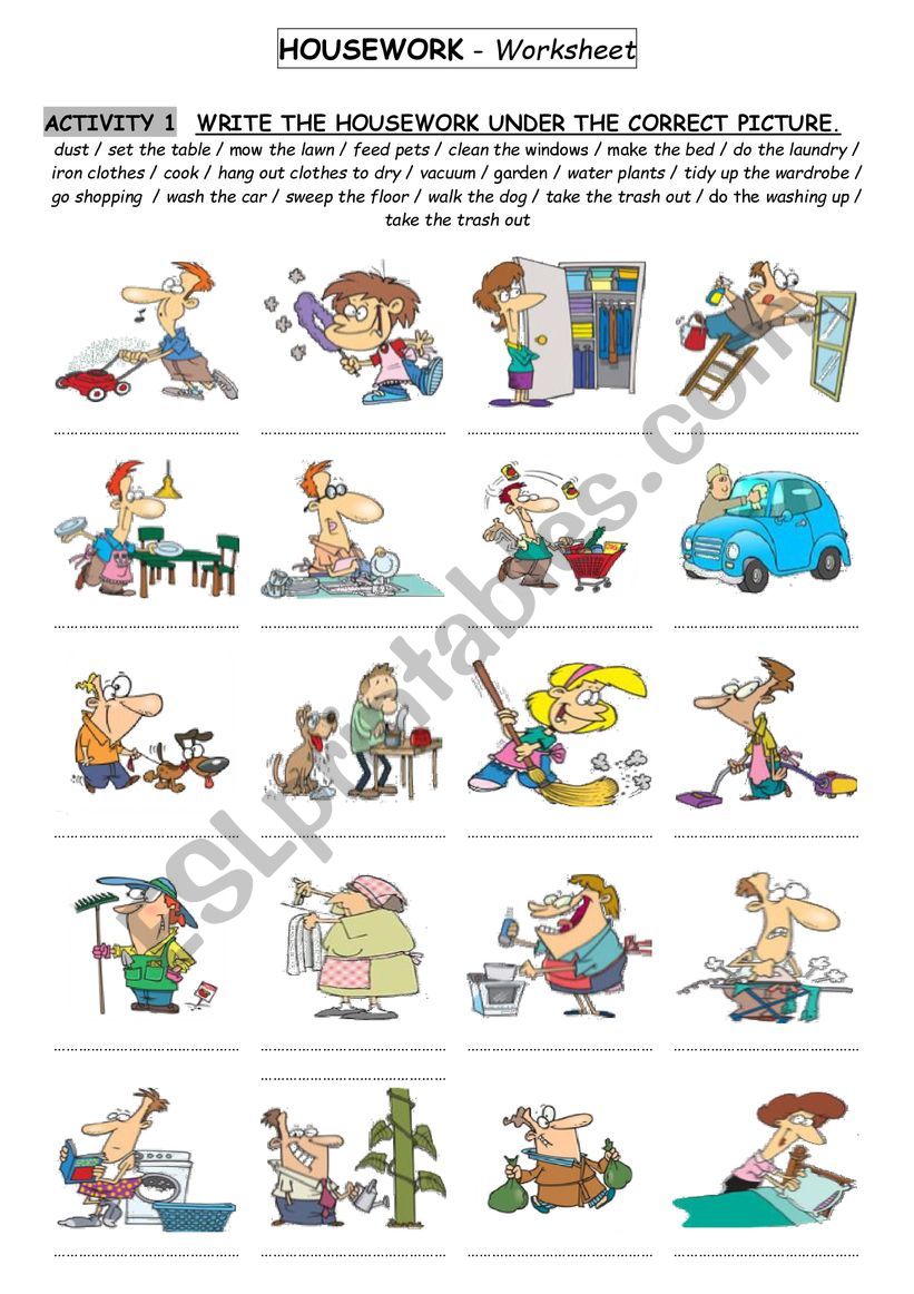 Housework worksheet