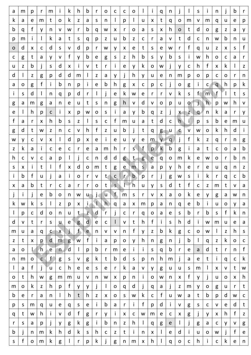 Food word search worksheet