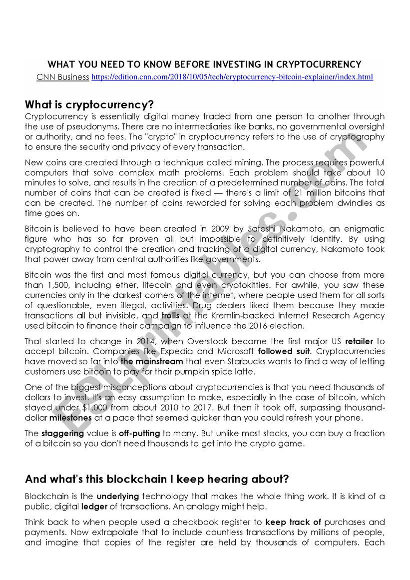 cryptocurrency worksheet