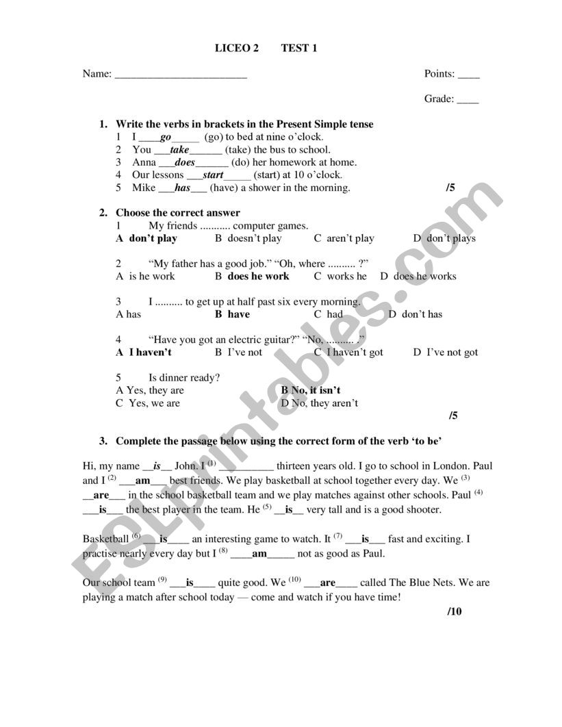 Present Simple Test worksheet