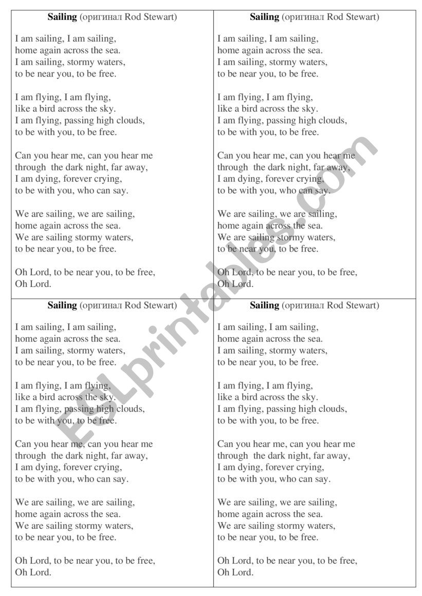 I am sailing lyrics ESL worksheet by crotona