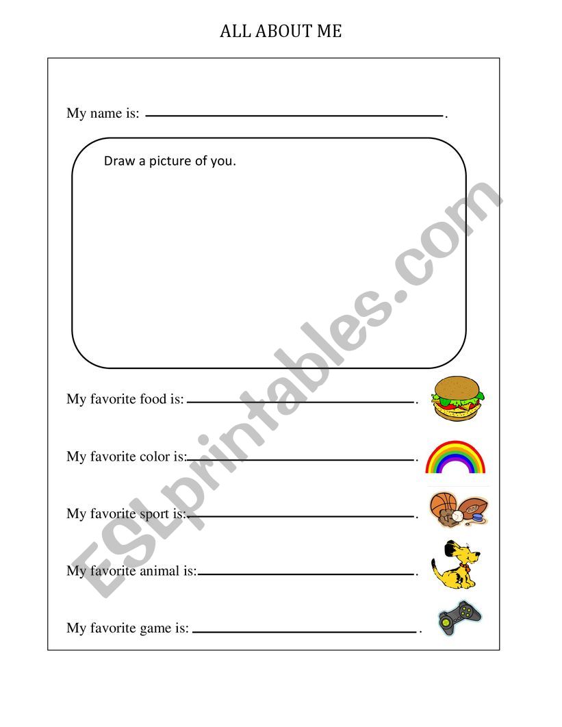 All About Me worksheet