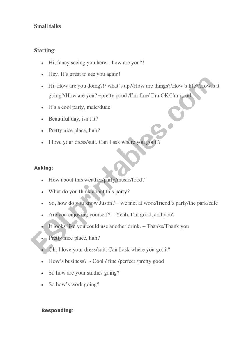 Small talk worksheet