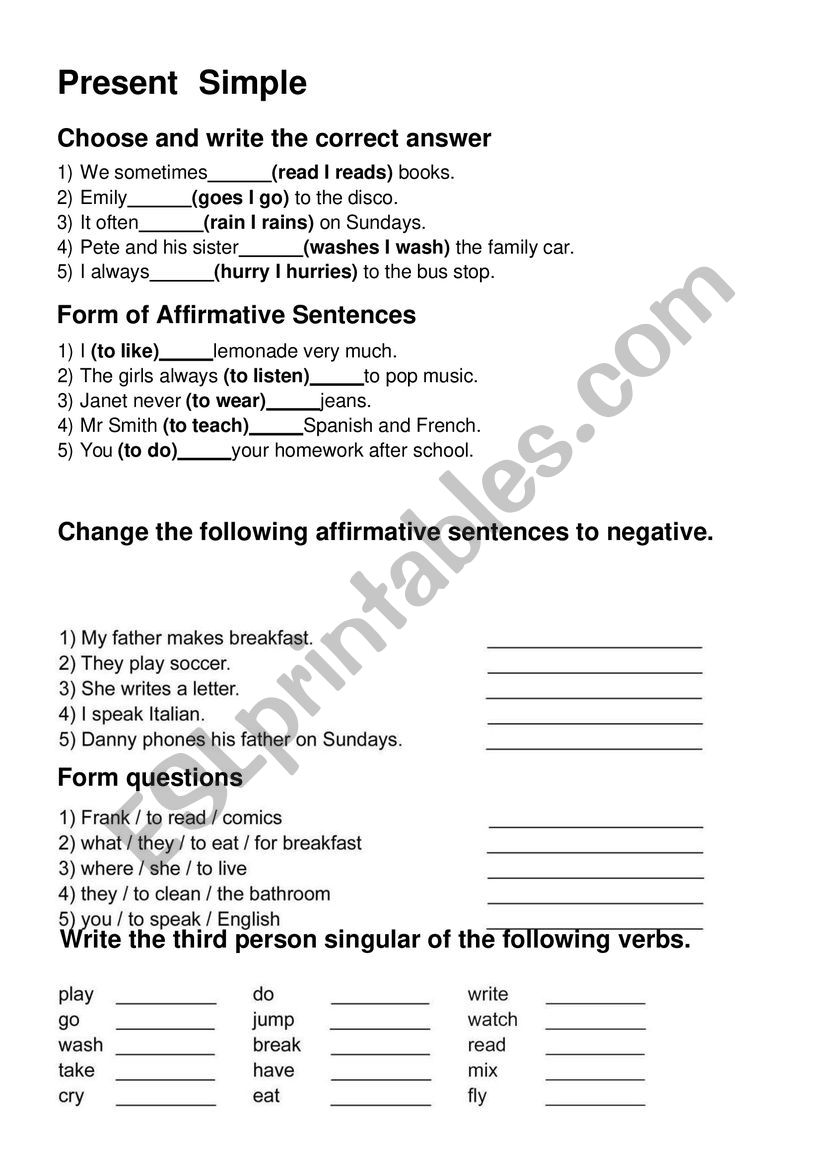 Present simple worksheet