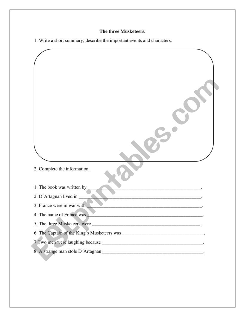The three Musketeers worksheet