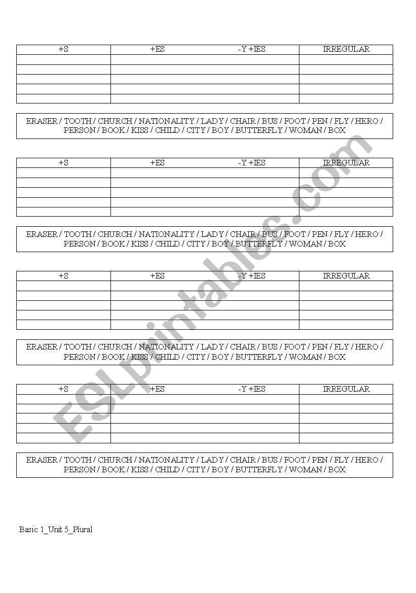 Plural worksheet