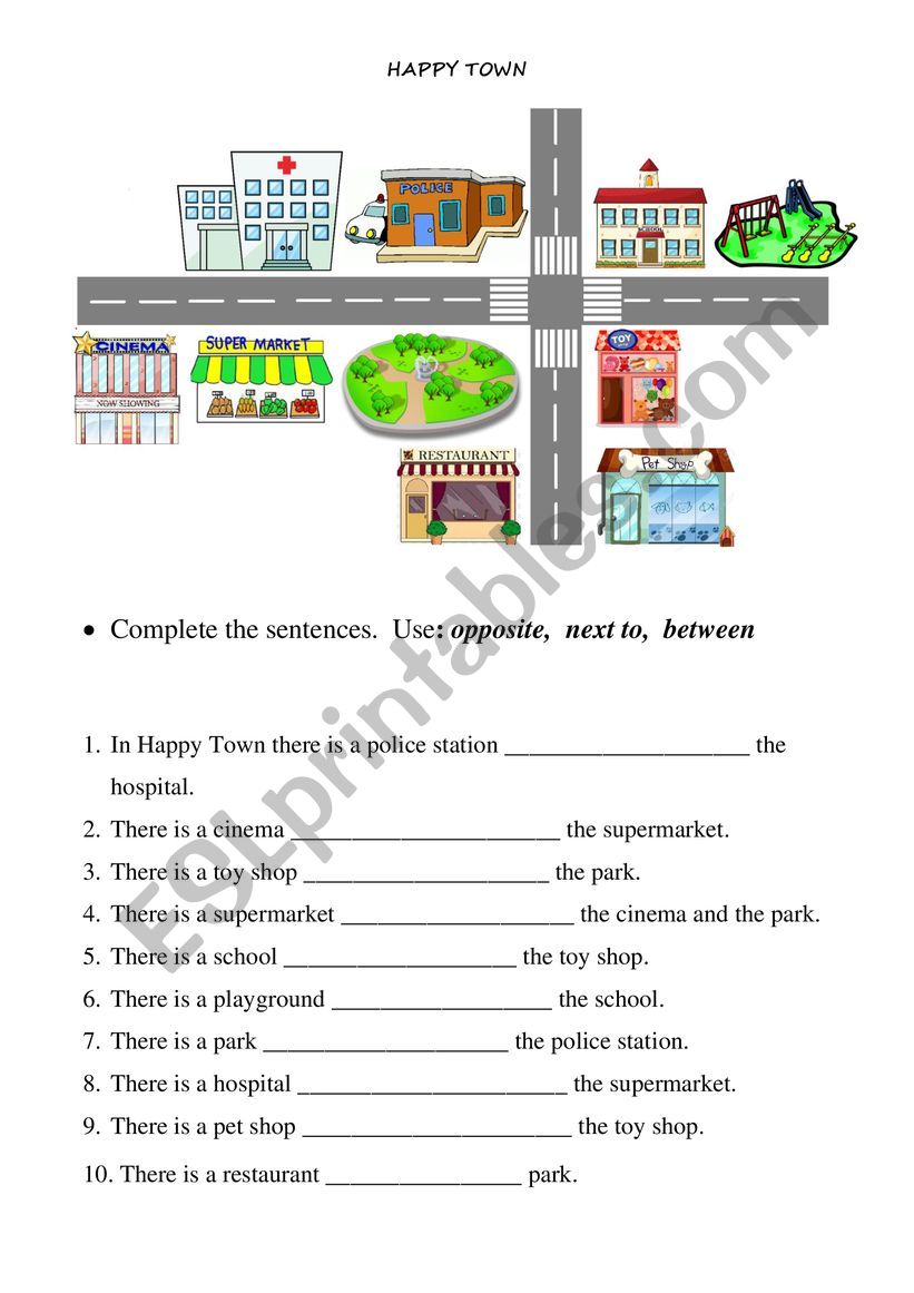 Prepositions Of Place Places In Town Giving Directions Esl Worksheet ...