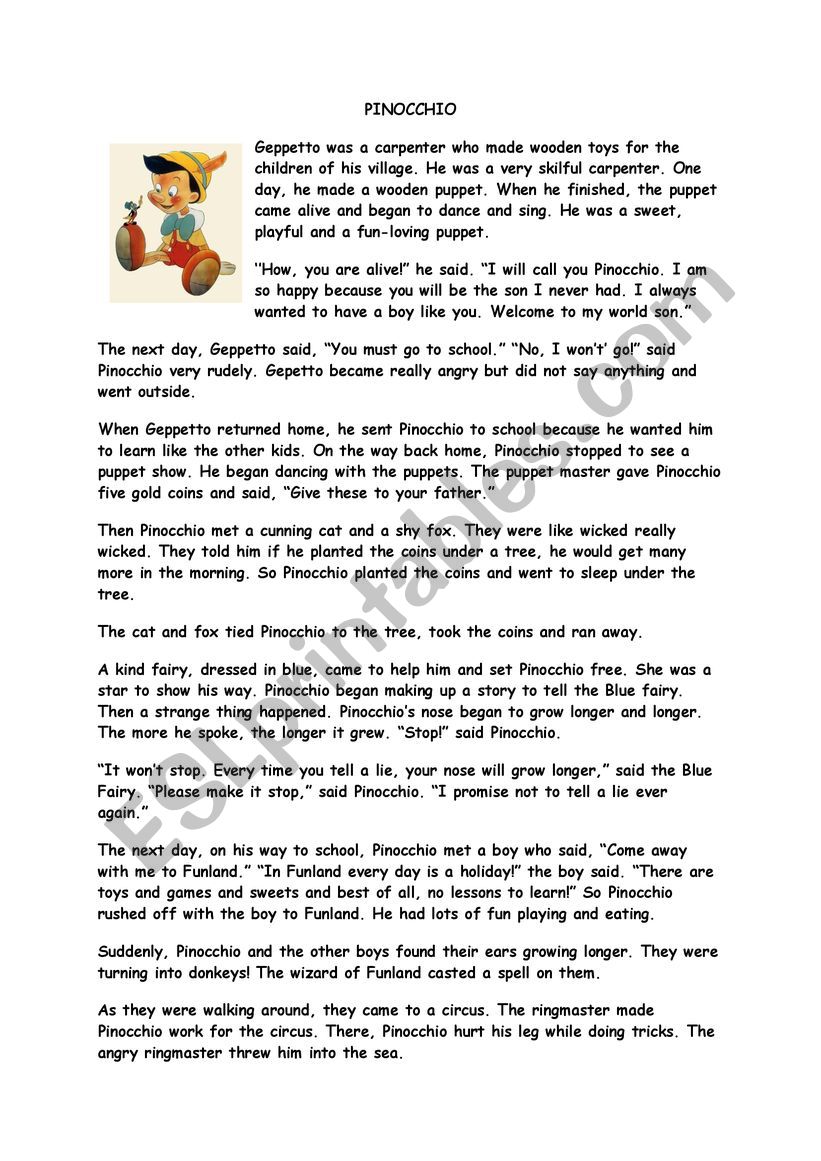 PINOCCHIO worksheet