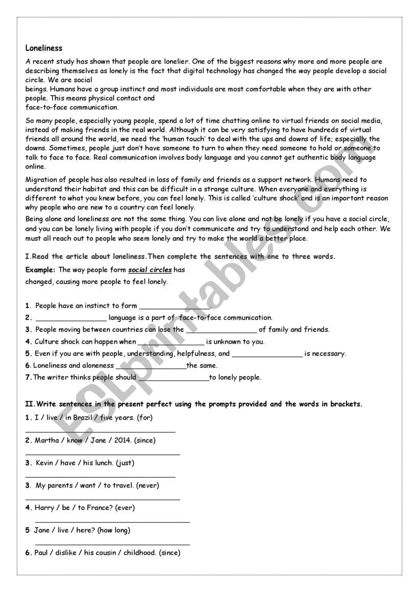 Readind and grammar exercise worksheet